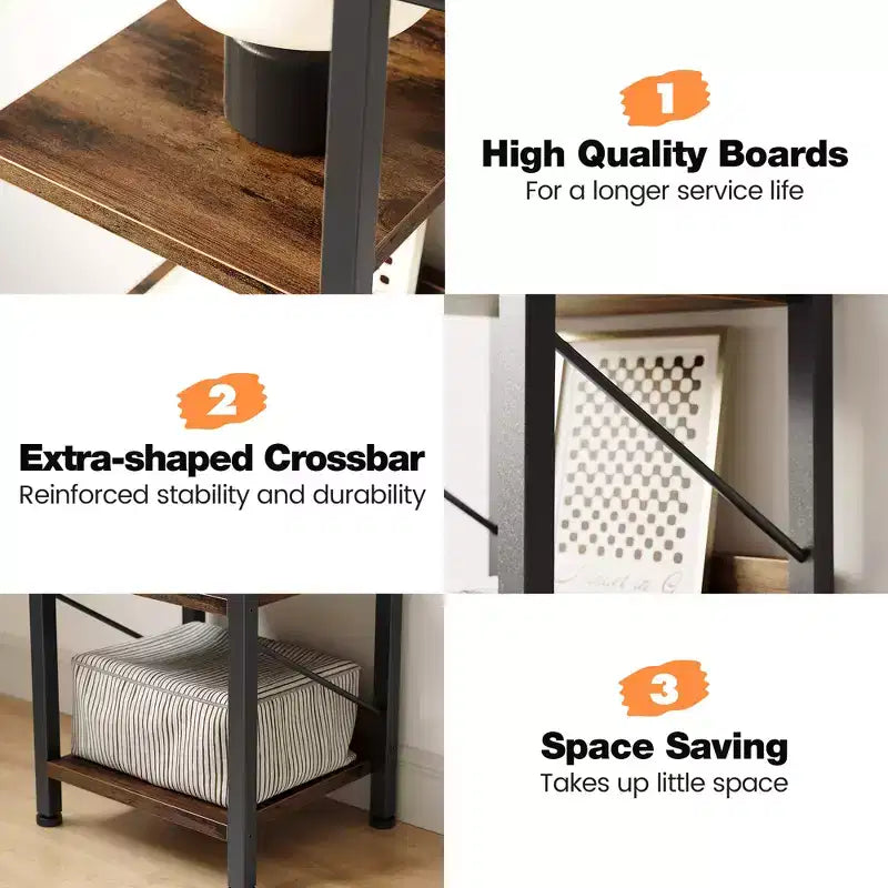 Étagère ouverte à 7 niveaux, étagère de style industriel du milieu du siècle, cadre métallique, présentoir de rangement vertical, adaptée aux petits espaces, salon