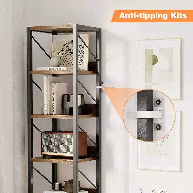 Étagère ouverte à 7 niveaux, étagère de style industriel du milieu du siècle, cadre métallique, présentoir de rangement vertical, adaptée aux petits espaces, salon