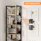 Étagère ouverte à 7 niveaux, étagère de style industriel du milieu du siècle, cadre métallique, présentoir de rangement vertical, adaptée aux petits espaces, salon