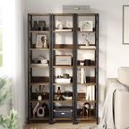 Étagère ouverte à 7 niveaux, étagère de style industriel du milieu du siècle, cadre métallique, présentoir de rangement vertical, adaptée aux petits espaces, salon