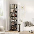 Étagère ouverte à 7 niveaux, étagère de style industriel du milieu du siècle, cadre métallique, présentoir de rangement vertical, adaptée aux petits espaces, salon
