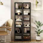 Étagère ouverte à 7 niveaux, étagère de style industriel du milieu du siècle, cadre métallique, présentoir de rangement vertical, adaptée aux petits espaces, salon