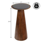 Guéridon industriel de ferme en bois de manguier de 54,6 cm avec plateau rond en verre noir et pied conique
