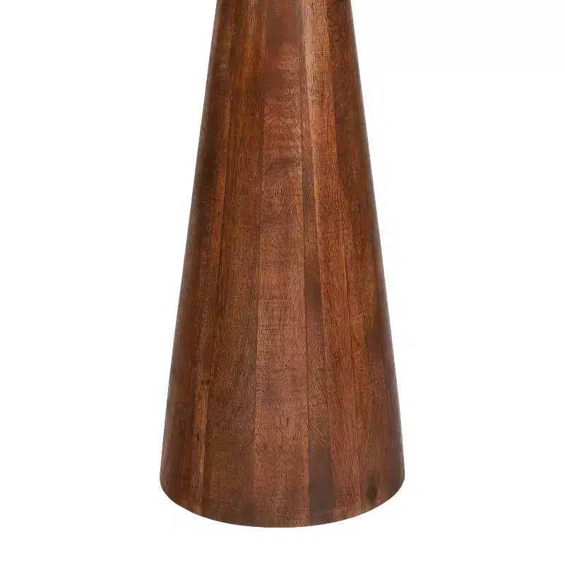 Guéridon industriel de ferme en bois de manguier de 54,6 cm avec plateau rond en verre noir et pied conique