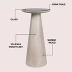 Guéridon industriel de ferme en bois de manguier de 54,6 cm avec plateau rond en verre noir et pied conique
