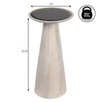 Guéridon industriel de ferme en bois de manguier de 54,6 cm avec plateau rond en verre noir et pied conique