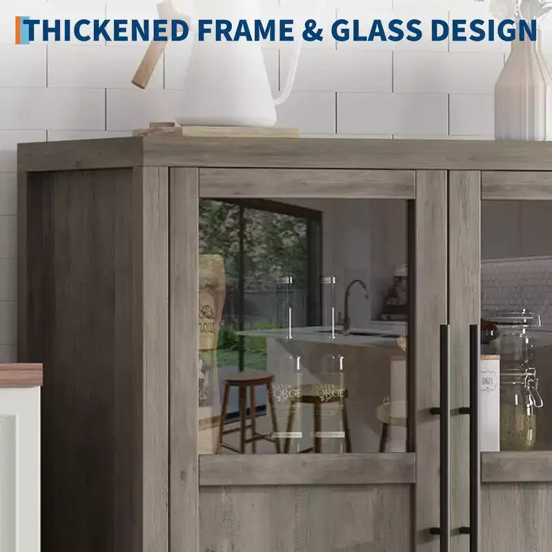 Meuble de rangement, buffet de ferme de 55 pouces, meuble en bois moderne avec 4 portes vitrées, adapté pour la salle à manger, le salon et l'entrée