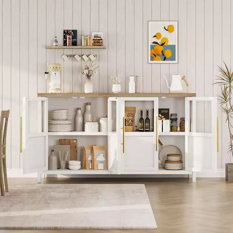 Meuble de rangement, buffet de ferme de 55 pouces, meuble en bois moderne avec 4 portes vitrées, adapté pour la salle à manger, le salon et l'entrée