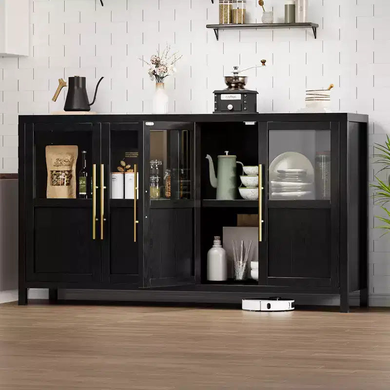 Meuble de rangement, buffet de ferme de 55 pouces, meuble en bois moderne avec 4 portes vitrées, adapté pour la salle à manger, le salon et l'entrée