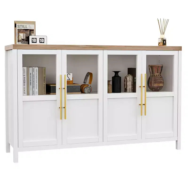 Meuble de rangement, buffet de ferme de 55 pouces, meuble en bois moderne avec 4 portes vitrées, adapté pour la salle à manger, le salon et l'entrée
