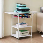 Table de presse à chaud, support mobile à 3 niveaux, support pliable pour machine de transfert à chaud avec roues et porte-rouleau de vinyle, établi roulant, blanc