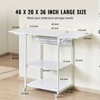 Table de presse à chaud, support mobile à 3 niveaux, support pliable pour machine de transfert à chaud avec roues et porte-rouleau de vinyle, établi roulant, blanc