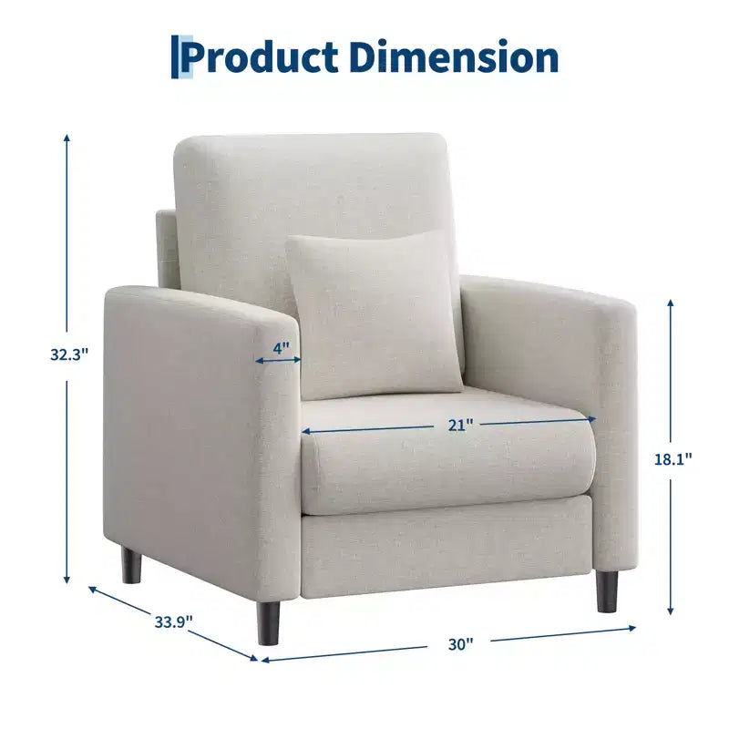 Fauteuil en tissu, Fauteuil simple, Fauteuil de lecture rembourré confortable pour chambre et salon