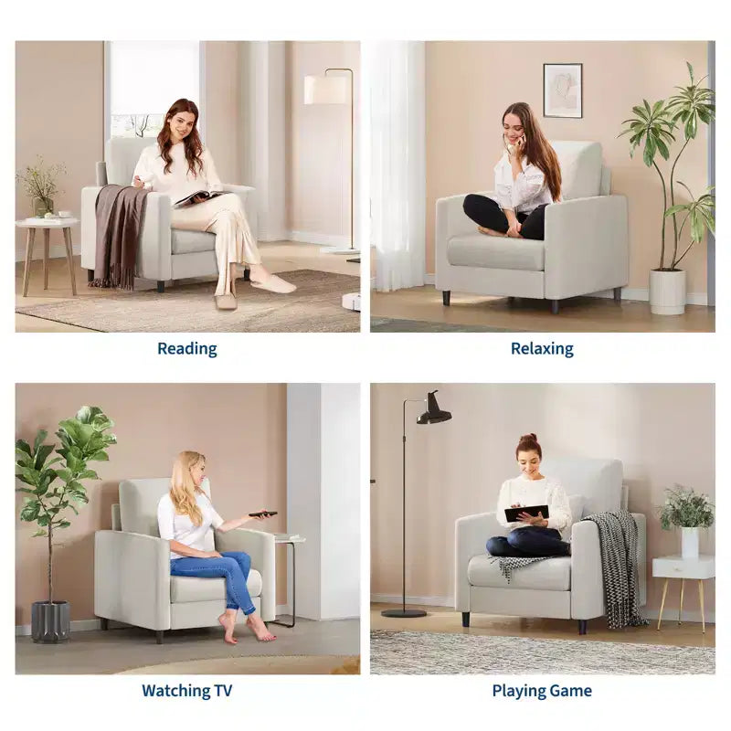 Fauteuil en tissu, Fauteuil simple, Fauteuil de lecture rembourré confortable pour chambre et salon
