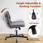 Chaise de bureau à roulettes pour s'asseoir en tailleur, Chaise de bureau pivotante sans accoudoirs à assise large, Chaise de coiffeuse moderne, Chaise d'ordinateur confortable pour le bureau à domicile