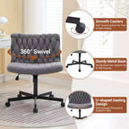 Chaise de bureau à roulettes pour s'asseoir en tailleur, Chaise de bureau pivotante sans accoudoirs à assise large, Chaise de coiffeuse moderne, Chaise d'ordinateur confortable pour le bureau à domicile