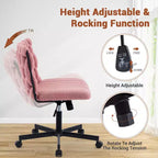 Chaise de bureau à roulettes pour s'asseoir en tailleur, Chaise de bureau pivotante sans accoudoirs à assise large, Chaise de coiffeuse moderne, Chaise d'ordinateur confortable pour le bureau à domicile