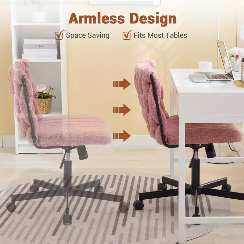 Chaise de bureau à roulettes pour s'asseoir en tailleur, Chaise de bureau pivotante sans accoudoirs à assise large, Chaise de coiffeuse moderne, Chaise d'ordinateur confortable pour le bureau à domicile