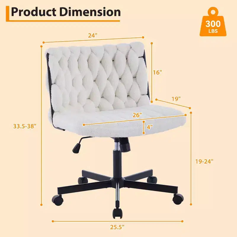 Chaise de bureau à roulettes pour s'asseoir en tailleur, Chaise de bureau pivotante sans accoudoirs à assise large, Chaise de coiffeuse moderne, Chaise d'ordinateur confortable pour le bureau à domicile
