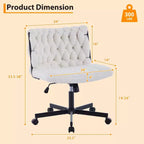 Chaise de bureau à roulettes pour s'asseoir en tailleur, Chaise de bureau pivotante sans accoudoirs à assise large, Chaise de coiffeuse moderne, Chaise d'ordinateur confortable pour le bureau à domicile