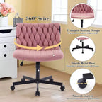 Chaise de bureau à roulettes pour s'asseoir en tailleur, Chaise de bureau pivotante sans accoudoirs à assise large, Chaise de coiffeuse moderne, Chaise d'ordinateur confortable pour le bureau à domicile