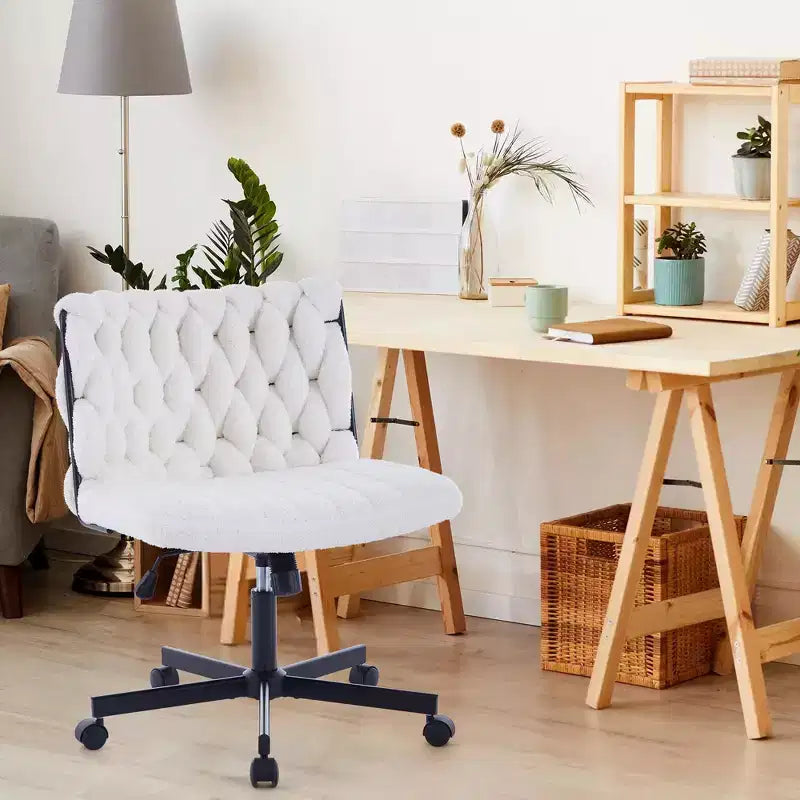 Chaise de bureau à roulettes pour s'asseoir en tailleur, Chaise de bureau pivotante sans accoudoirs à assise large, Chaise de coiffeuse moderne, Chaise d'ordinateur confortable pour le bureau à domicile