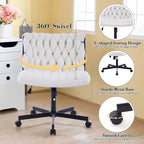 Chaise de bureau à roulettes pour s'asseoir en tailleur, Chaise de bureau pivotante sans accoudoirs à assise large, Chaise de coiffeuse moderne, Chaise d'ordinateur confortable pour le bureau à domicile