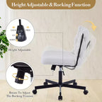 Chaise de bureau à roulettes pour s'asseoir en tailleur, Chaise de bureau pivotante sans accoudoirs à assise large, Chaise de coiffeuse moderne, Chaise d'ordinateur confortable pour le bureau à domicile