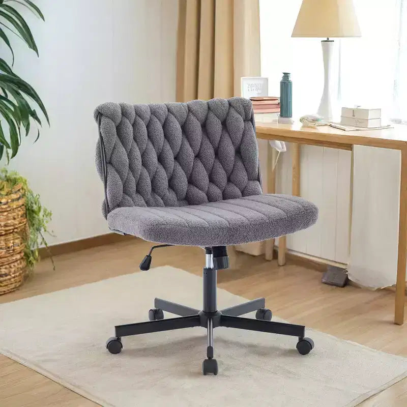 Chaise de bureau à roulettes pour s'asseoir en tailleur, Chaise de bureau pivotante sans accoudoirs à assise large, Chaise de coiffeuse moderne, Chaise d'ordinateur confortable pour le bureau à domicile