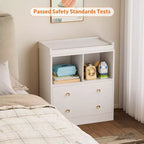 Commode bébé avec plateau à langer, Station de puériculture à 2 tiroirs avec matelas, Table à langer robuste en bois