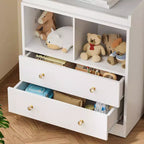 Commode bébé avec plateau à langer, Station de puériculture à 2 tiroirs avec matelas, Table à langer robuste en bois
