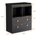 Commode bébé avec plateau à langer, Station de puériculture à 2 tiroirs avec matelas, Table à langer robuste en bois