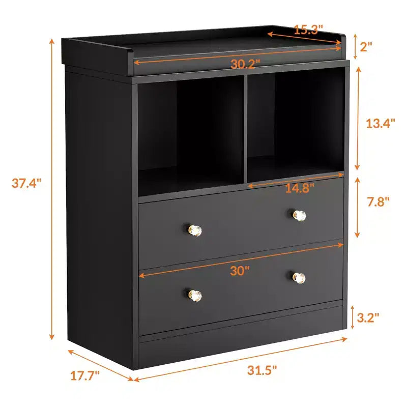 Commode bébé avec plateau à langer, Station de puériculture à 2 tiroirs avec matelas, Table à langer robuste en bois