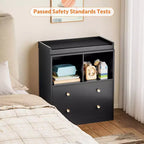 Commode bébé avec plateau à langer, Station de puériculture à 2 tiroirs avec matelas, Table à langer robuste en bois