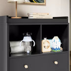 Commode bébé avec plateau à langer, Station de puériculture à 2 tiroirs avec matelas, Table à langer robuste en bois