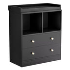 Commode bébé avec plateau à langer, Station de puériculture à 2 tiroirs avec matelas, Table à langer robuste en bois