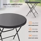 Table de banquet commerciale ronde pliante de 32", table à manger portable en plastique pour cuisine ou fête en plein air, 1 unité, noire