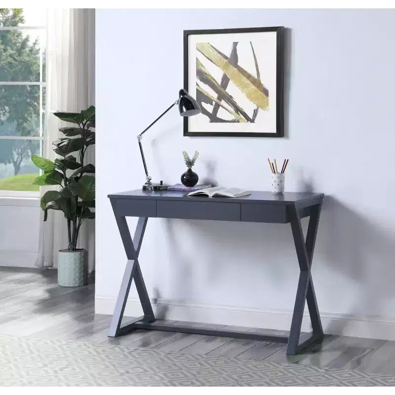 Bureau élégant de 106 cm avec pieds en X, bureau d'écriture avec tiroirs de rangement pour le bureau, le bureau d'étude, la salle de lecture