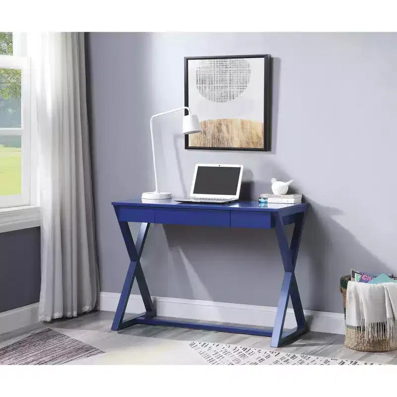 Okak 42IN Elegent Office Desk with X-Shape Legs, Standing Desk with Storage Drawers, Writing Desk for Office, Study, Reading Room