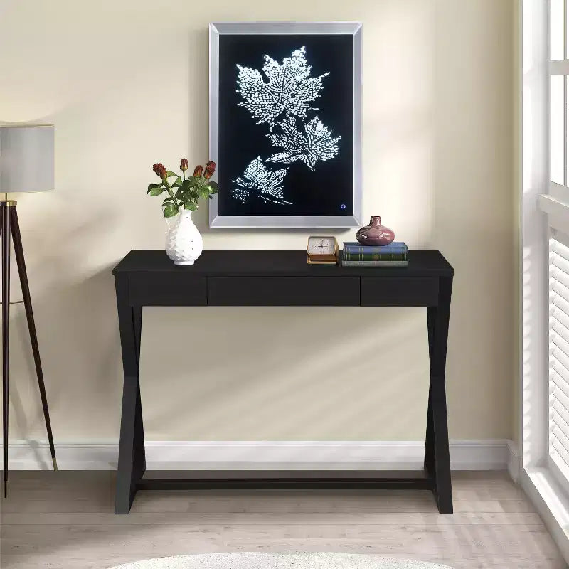 Bureau élégant de 106 cm avec pieds en X, bureau d'écriture avec tiroirs de rangement pour le bureau, le bureau d'étude, la salle de lecture