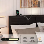 Lit Plateforme Grand Lit/Très Grand Lit avec Armoire de Rangement et Station de Charge, Design à Lattes en Bois Style Ferme, Lit de Chambre Parentale