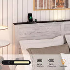 Lit Plateforme Grand Lit/Très Grand Lit avec Armoire de Rangement et Station de Charge, Design à Lattes en Bois Style Ferme, Lit de Chambre Parentale