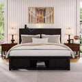 Okak Queen/Full Size Platform Bed Frame with Storage Cabinet & Charging Station,Farmhouse Wood Slats Design Master Bedroom Bed