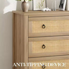 Commode en rotin de 47", commode en bois à 6/7 tiroirs, grande armoire de rangement et meuble TV