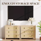 Commode en rotin de 47", commode en bois à 6/7 tiroirs, grande armoire de rangement et meuble TV