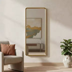 Miroir mural pleine longueur encadré en métal doré de 71 po