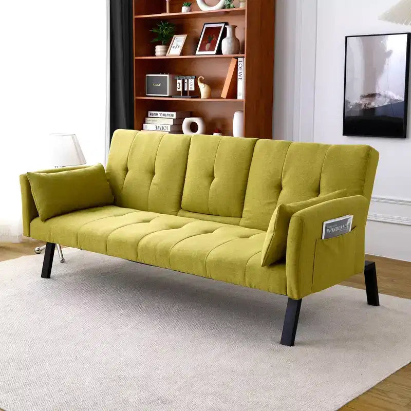 Canapé-lit multifonctionnel en coton de 70 pouces avec porte-gobelet et rangement latéral pour salon et chambre, vert