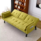 Canapé-lit multifonctionnel en coton de 70 pouces avec porte-gobelet et rangement latéral pour salon et chambre, vert
