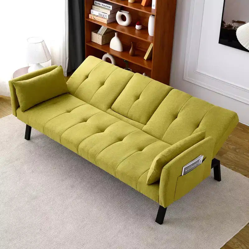 Canapé-lit multifonctionnel en coton de 70 pouces avec porte-gobelet et rangement latéral pour salon et chambre, vert