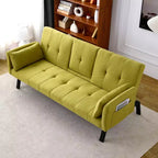 Canapé-lit multifonctionnel en coton de 70 pouces avec porte-gobelet et rangement latéral pour salon et chambre, vert